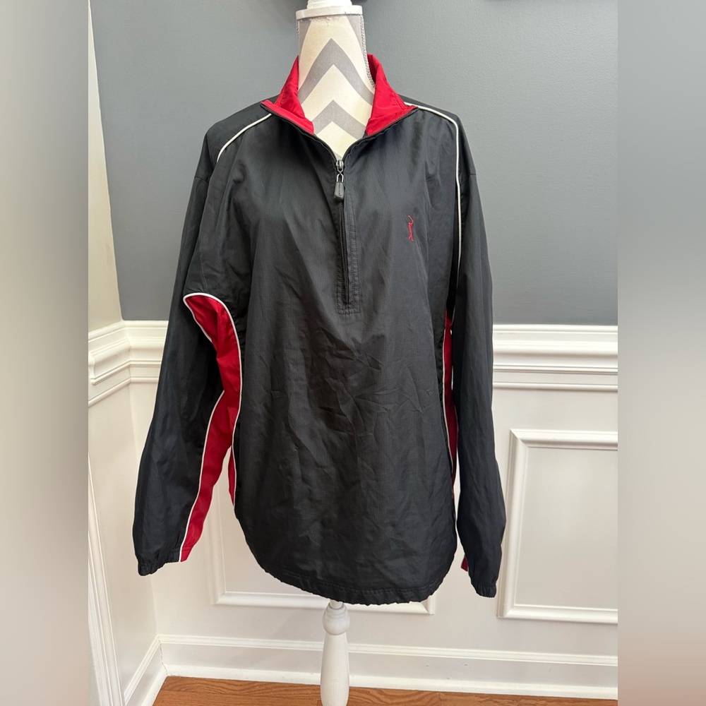 PGA Tour Originals Jacket Mens size XL Black Red Pullover Windbreaker Golf Zip
